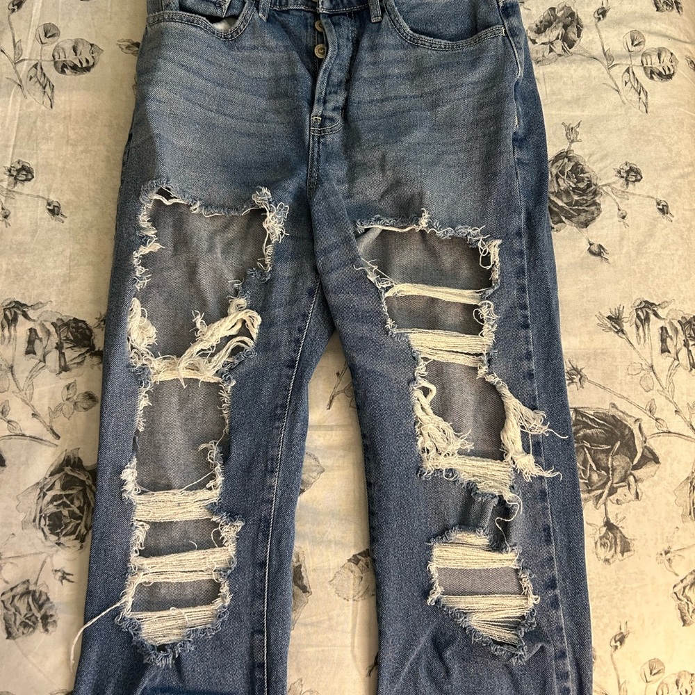 Hollister Blue Straight Leg Distressed Jeans